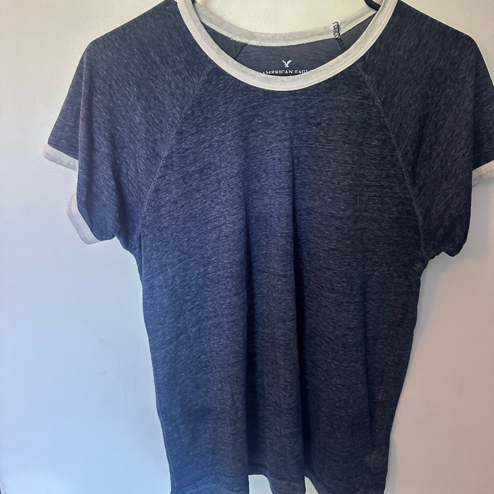 American Eagle Outfitters Navy Heather Tee with Cream Trim